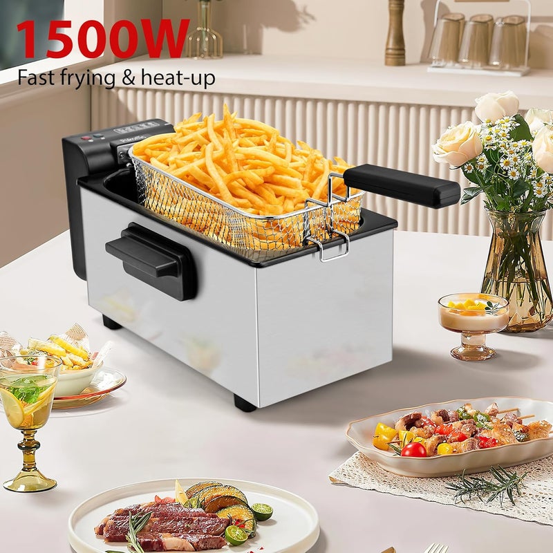 Pukomc Deep Fryer 3 Liter Capacity,1500W Oil Fryer with Adjustable Temperature,Viewing Window,Detachable Frying Basket,Made of Stainless Steel Material and Easy to Clean - Image 2